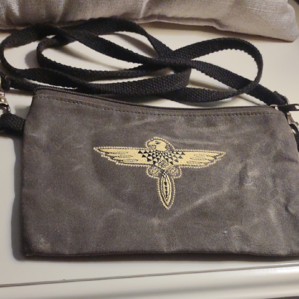 Gray CB Studio Canvas Crossbody Bag with Embroidered Eagle